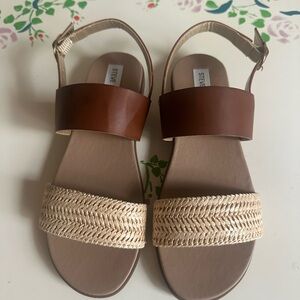 Steve Madden Brown and Natural Woven Strap Sandals
